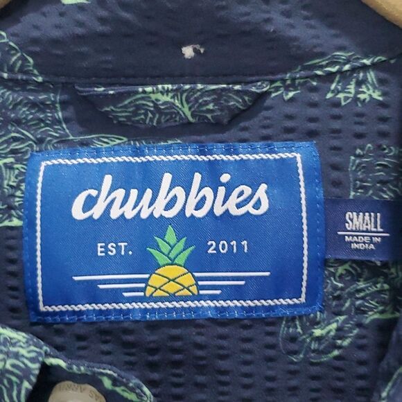 Chubbies Mens The Weekend Dinosaur Blue Hawaiian Polo - Size Small - Picture 2 of 5